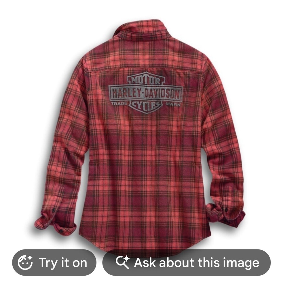 VGUC Women's Harley Davidson laser cut logo flannel shirt. Size Large